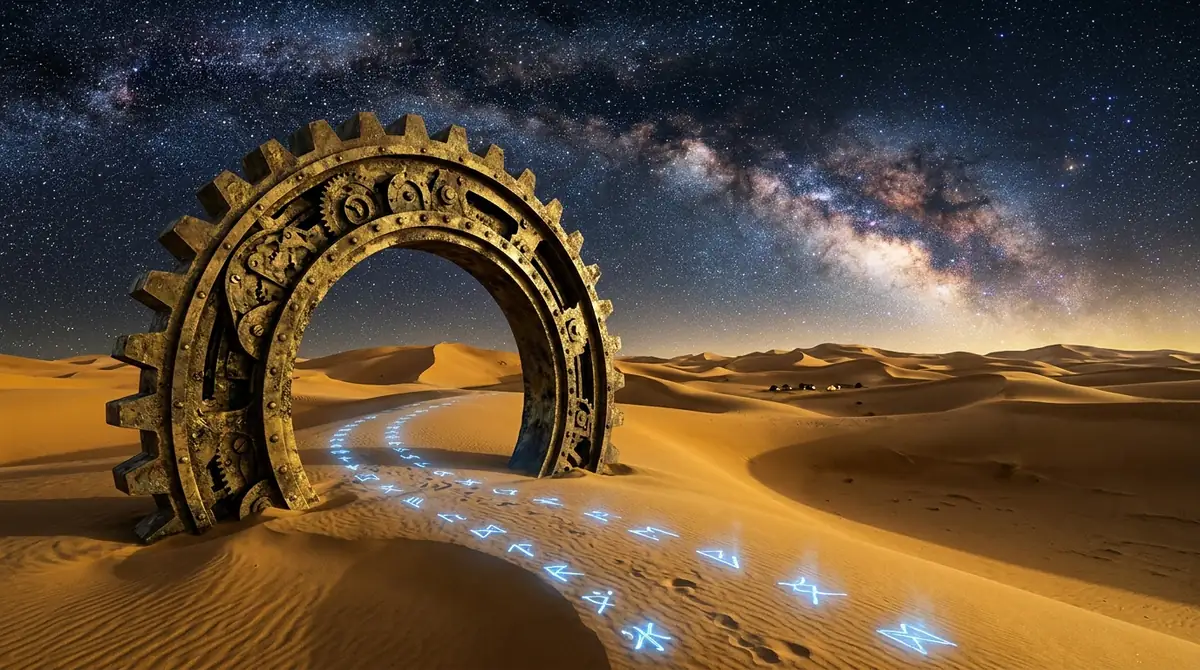 Sweeping golden dunes under a starry sky
