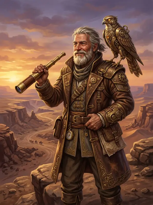 Silas the navigator and Sol the mechanical falcon